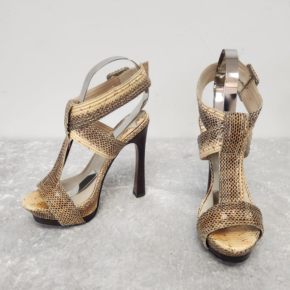 LEON MAX Pippa Women Beige Snakeskin Pattern Strappy Stiletto Heels-Size 5.5M